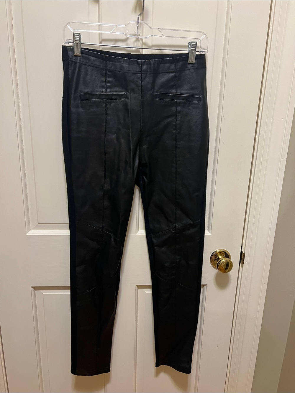 Anthropologie Black Faux Leather Leggings - Women's Sleek Ponte back